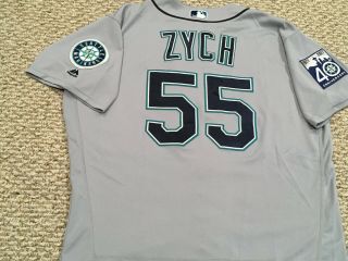 Zych 55 Size 48 2017 Seattle Mariners Game Jersey Road Gray 40th Hologram