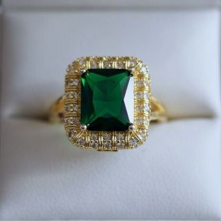 Vintage Art Deco Jewellery Gold Ring Emerald and White Sapphires Antique Jewelry 2
