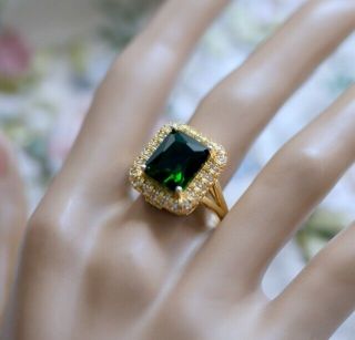 Vintage Art Deco Jewellery Gold Ring Emerald and White Sapphires Antique Jewelry 3