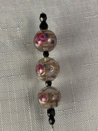 Antique Blown Glass Murano Wedding Cake Beads Vintage Ladies Hat Pin Stick
