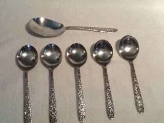 Vtg National Silver Co.  Narcissus 1935 Silverplate Serving Spoon,  5 Soup Spoons