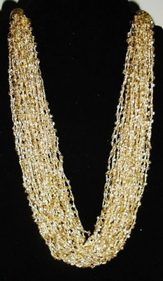 Vintage Multi Strand Glass Seed Bead Necklace Shiny Gold Artisan Estate
