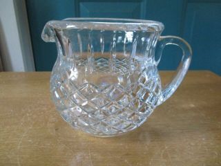 Heavy Vintage Clear Glass Short Pitcher With Diamond Design