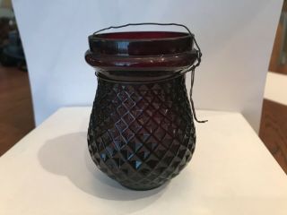 Antique Victorian Deep Red Cranberry Diamond Quilted Fairy Lamp