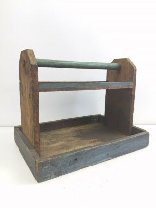 Vintage Wooden Tool Caddy Box Handle Carpenter Mechanic