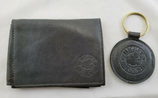 Vintage Walt Disney Mickey Mouse Sheep Leather Gray Wallet And Keychain