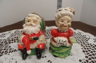 Vintage Lefton Santa And Mrs.  Claus Salt And Pepper Shakers Signed 1957