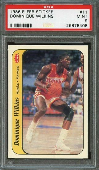 1986 - 87 Fleer Sticker 11 Dominique Wilkins Atlanta Hawks Rookie Card Psa 9
