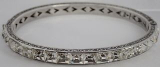Vintage Art Deco Sterling Silver Channel Set Rhinestone Bangle Bracelet