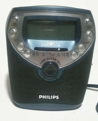 Rare Philips Clock Cd Player Am Fm Radio Alarm Clock Blue Aj3952