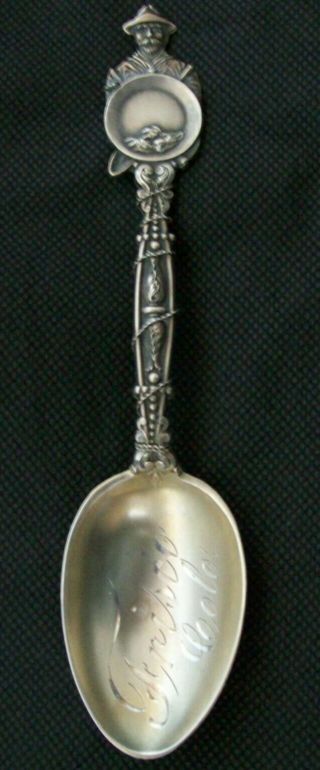 Vintage Sterling Silver Frisco Colorado Souvenir Spoon W/ Gold Panning Miner