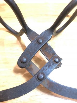 Vintage Iron Ice Block Tong Log Grabber Hinged Accordian Hay Tool Primitive Hook 3