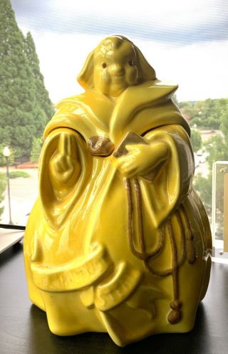 Vintage Red Wing Ceramic Cookie Jar Friar Tuck Monk Thou Shalt Not Steal Yellow