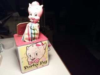 Vintage 1964 Htf Mattel Porky Pig Jack N The Box Tin Winds N Pops Intermittent