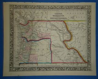Vintage 1861 Washington Territory - Oregon Map Old Antique Atlas Map