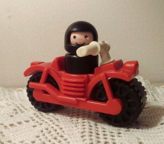 Vintage Fisher Price Little People Red Motorcycle & Driver Camping Camper Man