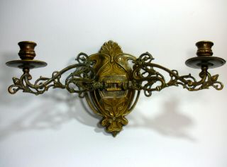 Large Art Nouveau Twin Brass Candle Holder Sconce Wall Mounted And Adjustable