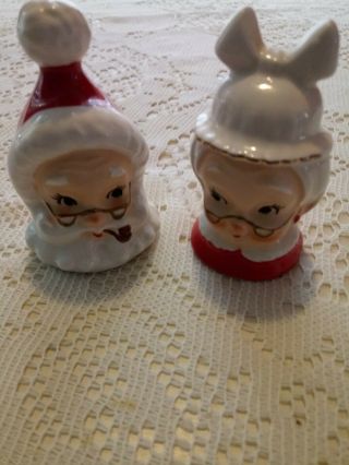 Vintage Lefton Santa & Mrs.  Clause Salt And Pepper Shaker Heads Rare