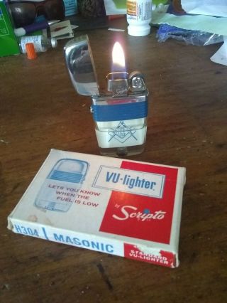 Masonic Scripto Vu Solid Bottom Lighter.  1960 