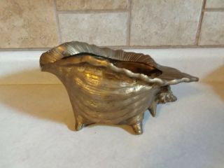 Vintage Solid Brass Nautilus Sea Shell Planter Beach Conch Konk Heavy Ocean