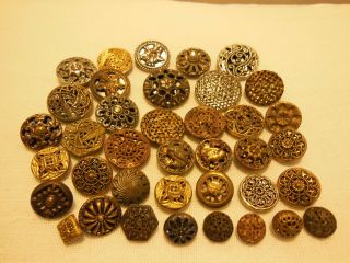 38 Vintage Assorted Sizes,  Styles & Shapes Metal Mirror Back Buttons
