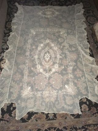 Gorgeous Antique Victorian Tambour Lace Bedspread Coverlet Circa 1900 Vintage