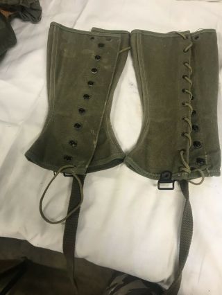 Vintage Military Green Canvas Gaiters Spats Boot Covers Size 2r Lace Up (wwii?)