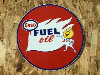 Vintage Esso Porcelain Sign Gas Oil Service Station Pump Plate Drop Boy Rare