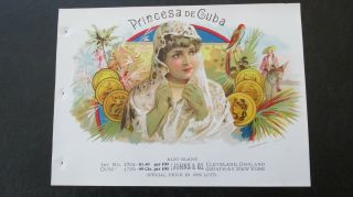 Vintage Princesa De Cuba Inner Cigar Label Salesman Sample
