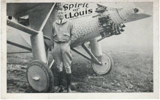 Charles Lindbergh W/ Spirit Of St Louis Plane Picture Postcard Postmarked 1927