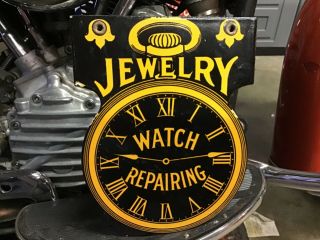 Rare Vintage Porcelain Die Cut Metal Jewelry Watch Repair Door Sign X - Mas Gift
