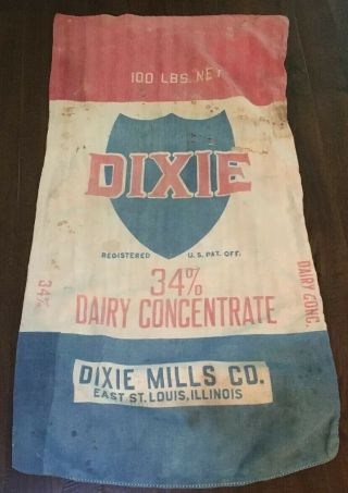 Vtg.  Dixie Mills Co.  E.  St Louis 34 Dairy Concentrate 2 Sided Cloth Gunny Sack