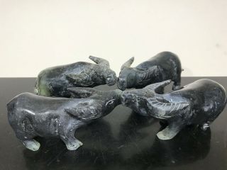 Vtg 4pc Chinese Hardstone Rock Carved Water Buffalo Ox Art Statue Figurines