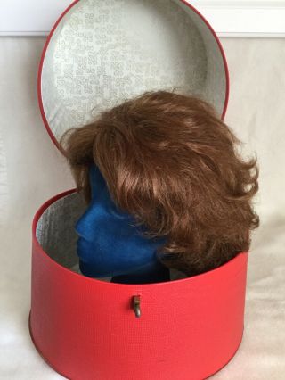 100 Human Soft Hair Wig Medium Reddish Brown & Vintage Everbest Travel Case