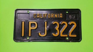 1963 Vintage California License Plate Tag Vintage Black Plate IPJ 322 2
