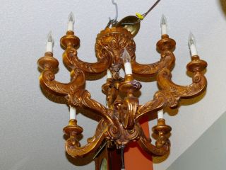 Antique French Carved Wood Gold Gilt Florentine Chandelier 3 Tiers 9 Arm Light