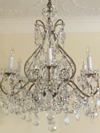 Antique Vintage French Crystal Beaded 6 Light Chandelier