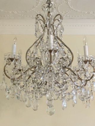 Antique Vintage French Crystal Beaded 6 Light Chandelier 2