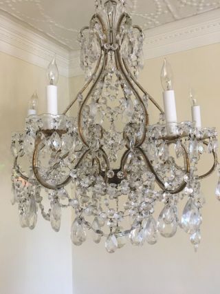 Antique Vintage French Crystal Beaded 6 Light Chandelier 3