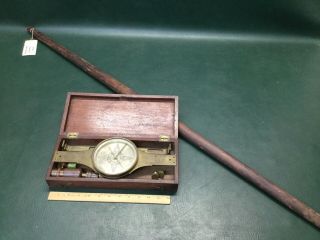 Fine Antique Early Surveyor’s Compass Browning & Son York W/ Box & Shaft