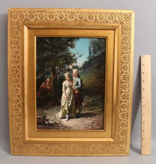 Antique 19thc Cesare Detti Italian Genre Oil Painting 18thc Courting Couple,  Nr