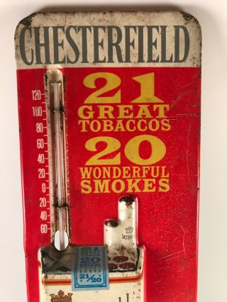 Vintage Antique Chesterfield Cigarette Tobacco Metal Thermometer Sign 2