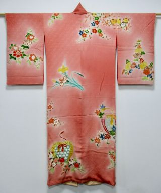 Japanese Kimono Silk Antique Houmongi / Embroidery / Vintage Silk /494