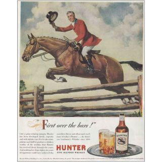 1946 Hunter Whiskey: First Over The Bars Vintage Print Ad