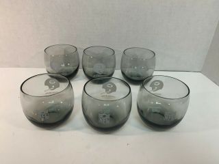 Set Of 6 Vintage Nfl Chicago Bears Drink Glasses 3 1/4 " Tall Smoke Gray