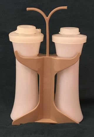 Vintage Tupperware Hourglass Salt And Pepper Shakers With Stand