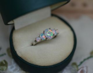 Fine Antique Art Deco Jewellery Ring Opals Vintage Jewelry Size R1/2