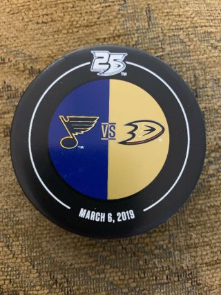 Nhl Anaheim Ducks Vs St.  Louis Blues Actual Warm - Up Hockey Puck,  3/6/19