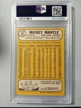 1968 Topps Mickey Mantle 280 PSA 4 VGEX CENTERED 2