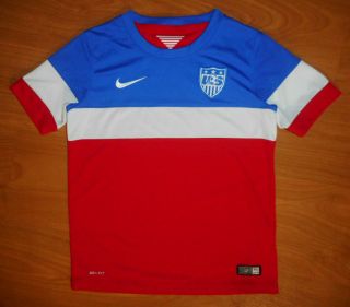Nike 2014 World Cup Team Usa Youth Kids Red White Blue Away Soccer Jersey Size M